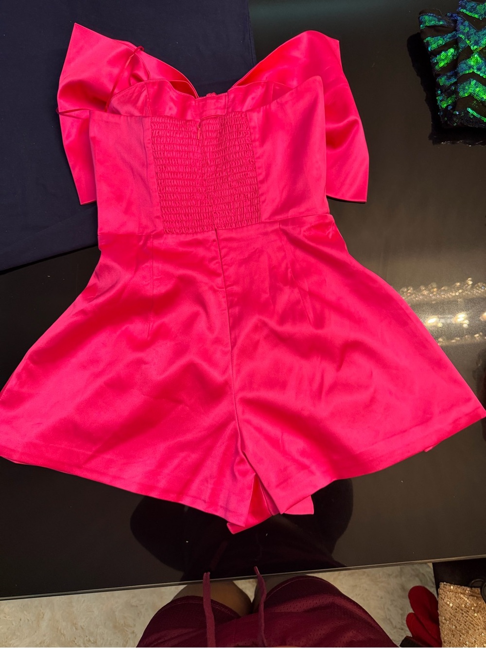 Fashion Nova Hot Pink Satin Bow Romper - Picture 2 of 6